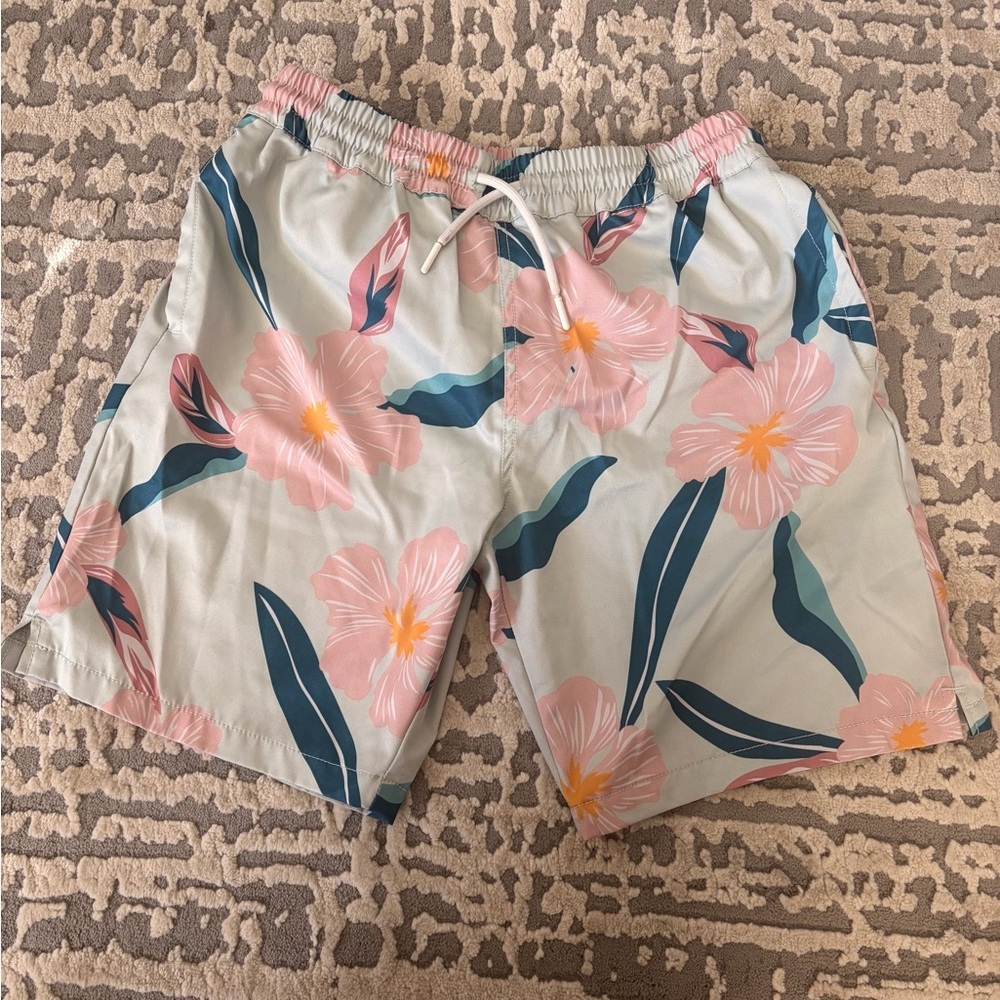 First Wave Floral Board Shorts with Pink and Green